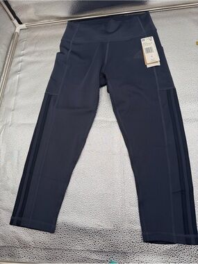 adidas Ladies' 3-Stripe High Rise Waistband 3/4 Capri Legging Tight Pants